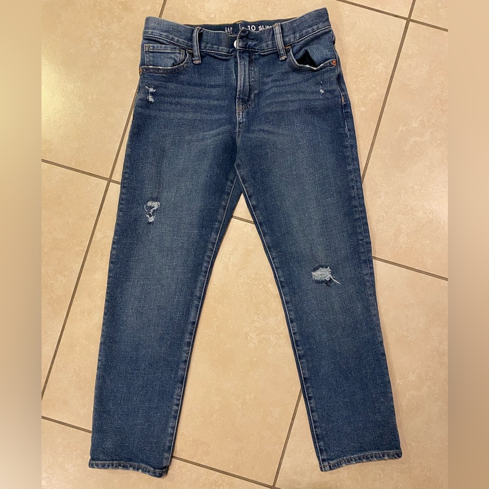 New Gap Kids Boy’s Slim Fit Distressed Jeans Medium Wash 10 Husky